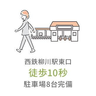西鉄柳川駅東口 徒歩10秒 駐車場8台完備